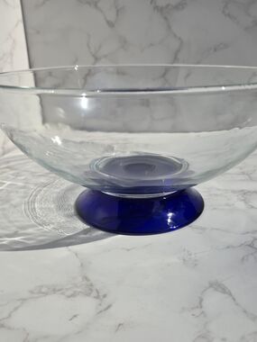 Clear Glass Bowl with Cobalt Blue Pedestal Base